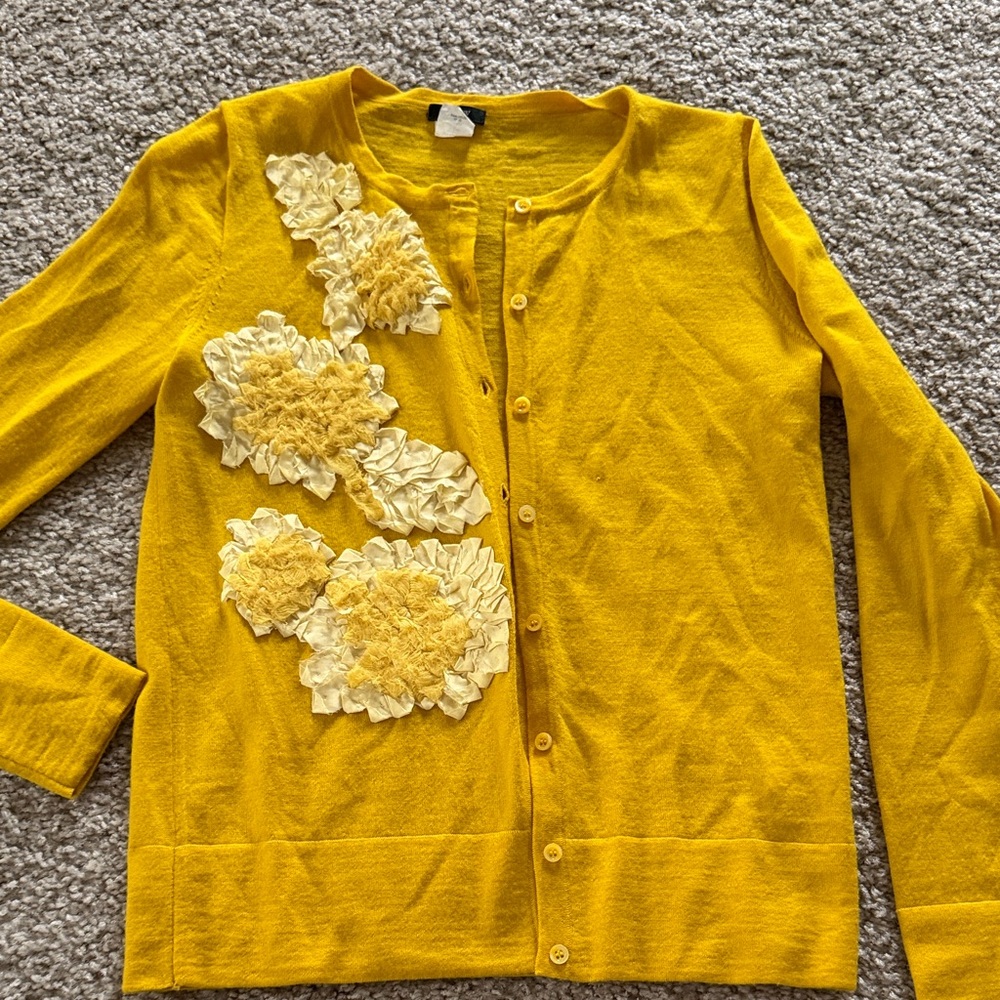 J. Crew Yellow Cardigan with Floral Accents